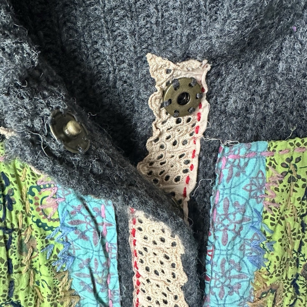 Free People Grandma Goes West Patchwork Cardigan Sweater Womens Size Medium - Picture 3 of 9